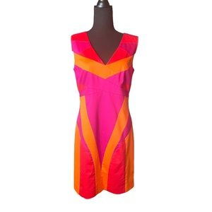 Etcetera | orange red and purple sleeveless dress | size 6